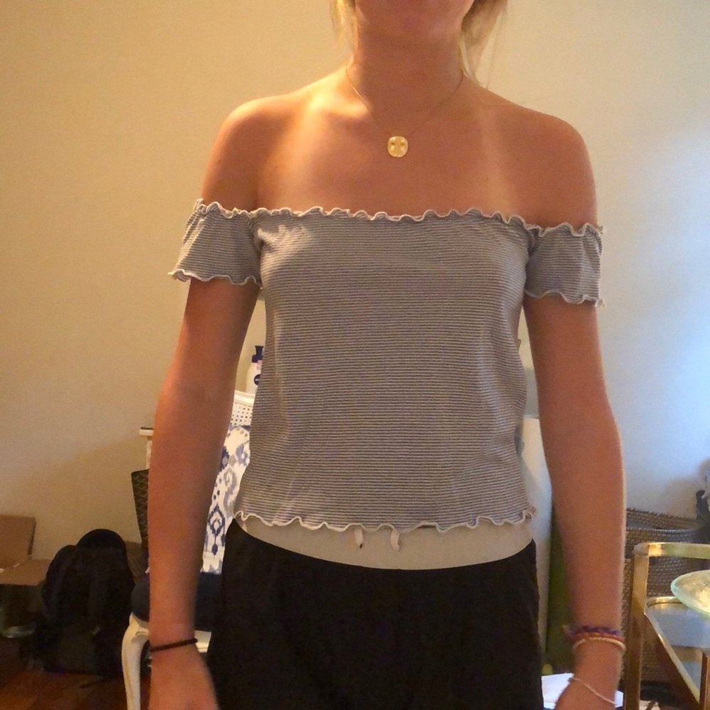 Off the shoulder pinstriped top